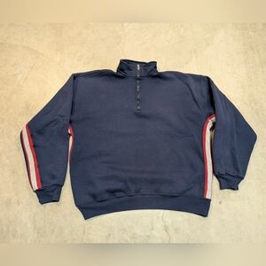VTG 90s Russell Athletic 1/4 Zip USA Made Men's XL Navy Stripes Pull Over